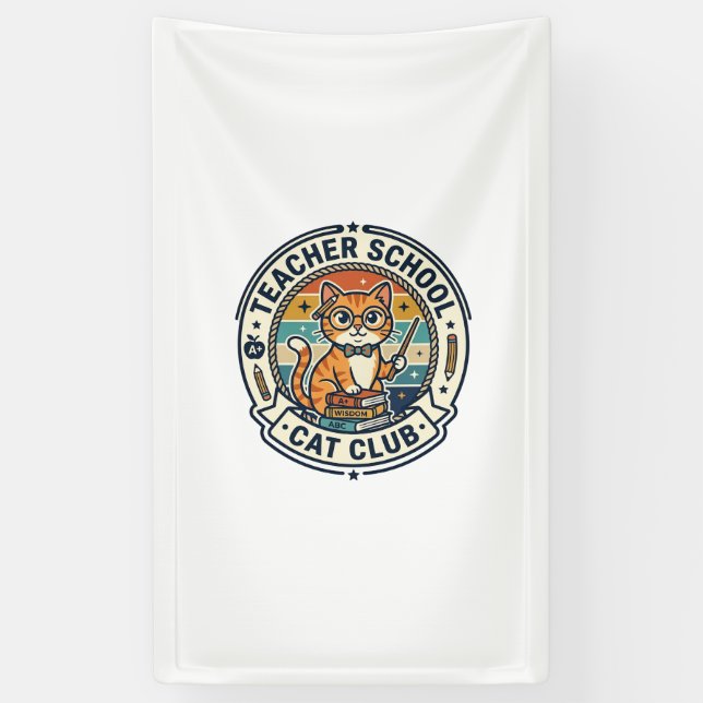 Lehrer Schulkatze Süße Katze Design - Lehrer Sch Banner (Vertikal)