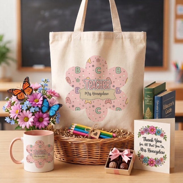 Lehrer-Schulpattern in rosa Buchstaben  Tragetasche (Von Creator hochgeladen)