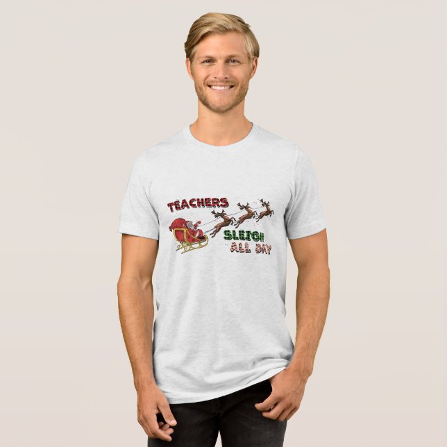Lehrer Sleigh Weihnachten Tri-Blend Shirt (Vorderseite voll)