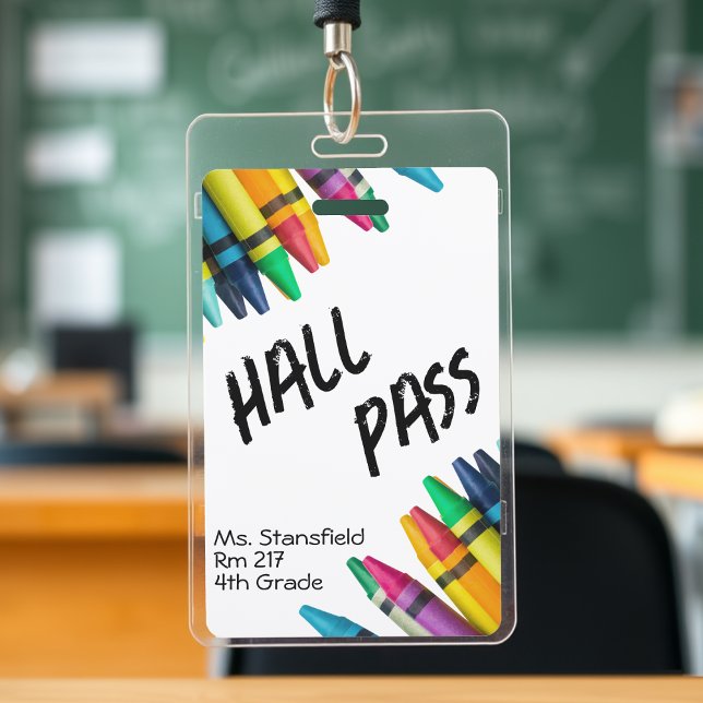 Lehrer Student Crayon Class Bad Hall Pass Ausweis (white crayon school teacher student hall pass badge)