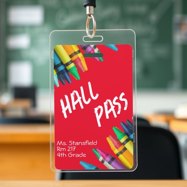 Lehrer Student Crayon Class Bad Hall Pass Ausweis (Teacher Student Crayon Class Bathroom Hall Pass Badge
)
