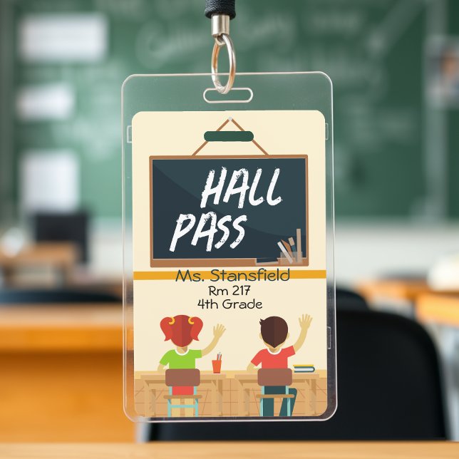 Lehrer Student Klassenzimmer Chalkboard Hall Pass Ausweis (Teacher Student Classroom Chalkboard Hall Pass Badge
)