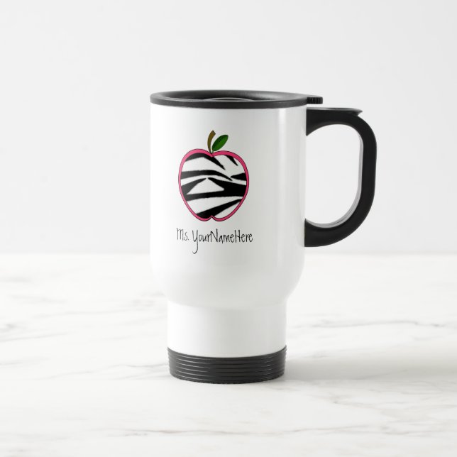 Lehrer-Tasse - Zebra-Druck Apple mit rosa Kontur Reisebecher (Rechts)