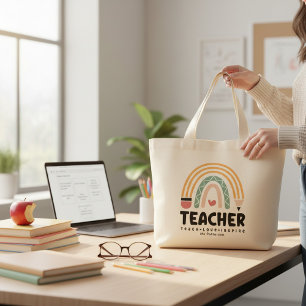 Lehrer Teach Liebe Inspirierte Rainbow Personalisi Jumbo Stoffbeutel