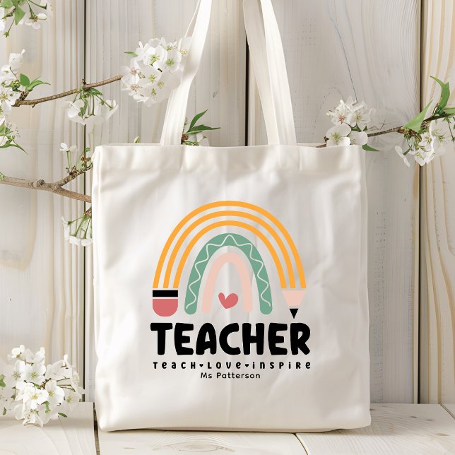 Lehrer Teach Liebe Inspirierte Rainbow Personalisi Tragetasche (Von Creator hochgeladen)