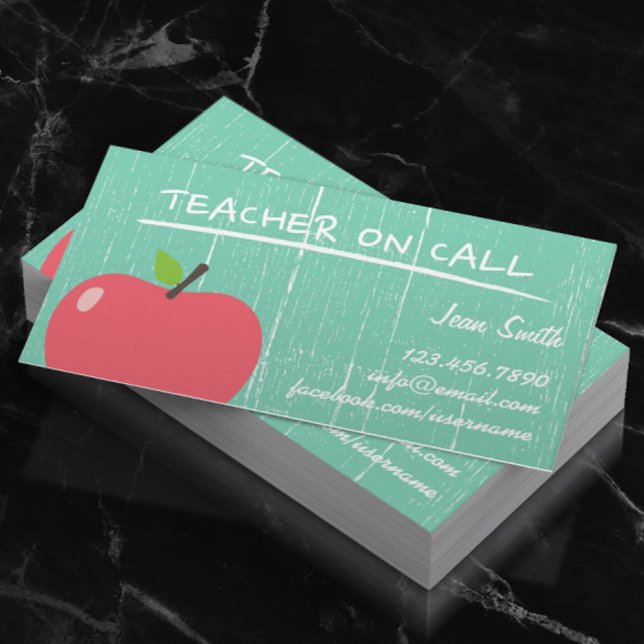 Lehrer Tutor Rustic Green Wood Big Apple Visitenkarte (Von Creator hochgeladen)