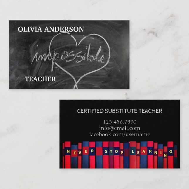 Lehrer | Tutor stoppt LERNEN NIE Visitenkarte (Vorne/Hinten)