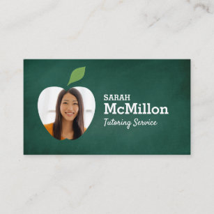 Lehrer Tutoring Green Chalkboard Apple Foto Visitenkarte