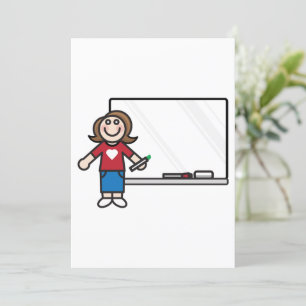 Lehrer und Einladung auf einem Whiteboard