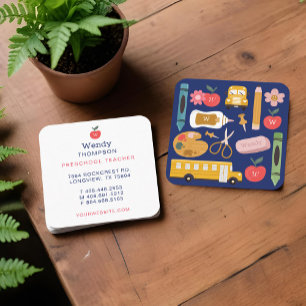 Lehrer und Tutor-Schulmaterial - Icon Illustration Quadratische Visitenkarte