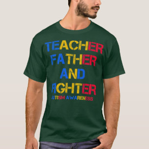 Lehrer Vater und Kämpfer Autismus-Bewusstsein Retr T-Shirt