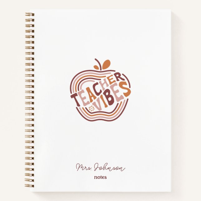 Lehrer Vibes Boho Apple Personalisierte Wertschätz Notizbuch (Vorderseite)