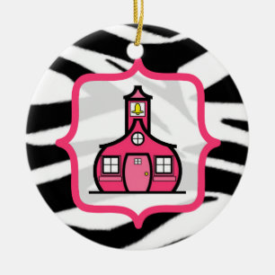 Lehrer-Weihnachtsverzierung - Zebra-Druck u. Rosa Keramik Ornament