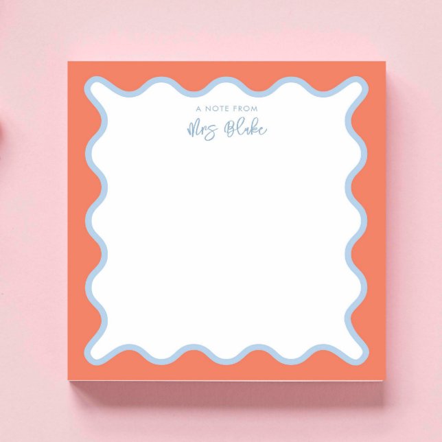 Lehrer Wertschätzung Blue peach Wavy Notizblock (Von Creator hochgeladen)