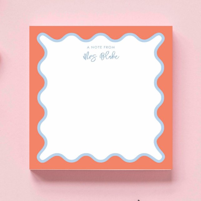 Lehrer Wertschätzung Blue peach Wavy Notizblock (Von Creator hochgeladen)