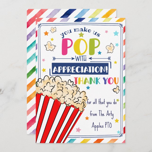 Lehrer Wertschätzung Popcorn danke CARD HOLDER Einladung (Vorne/Hinten)