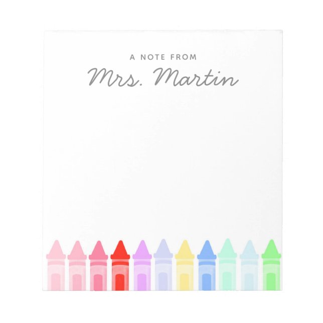 Lehrer Wertschätzung Rainbow Crayon Notepad Gesche Notizblock (Vorderseite)