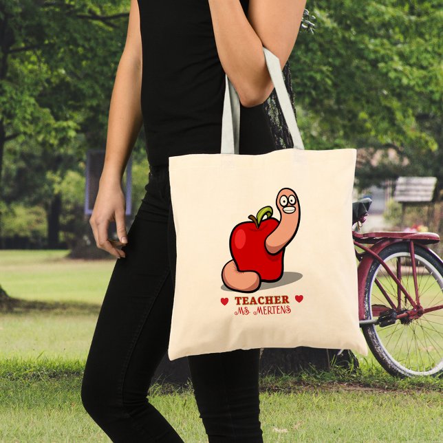 Lehrer Wertschätzungs-Wurm in Apple Add Name Budge Tragetasche (Teacher Appreciation Worm in Apple Add Budget Tote Bag)