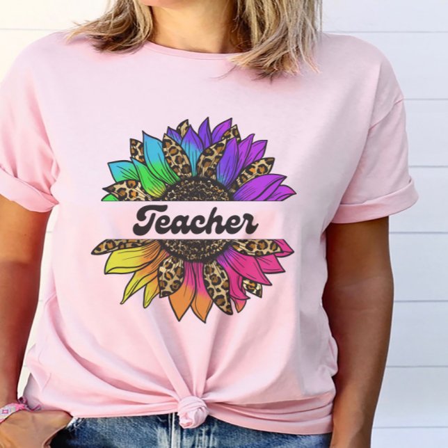 Lehrerberuf Regenbogenblume T-Shirt (Teacher Profession Rainbow Sunflower T-Shirt
)