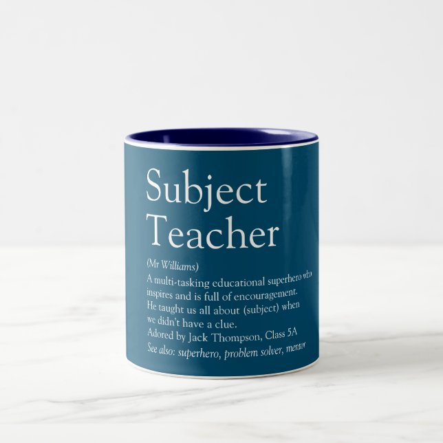 Lehrerbewertung Definition Spaß blau Zweifarbige Tasse (Mittel)