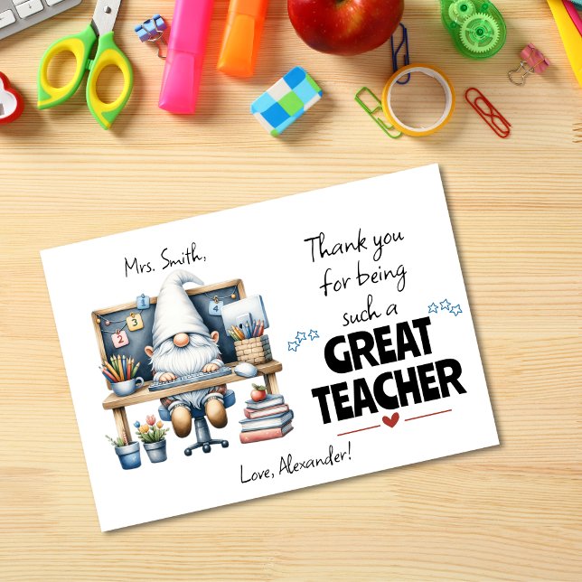 Lehrerbewertung Gnome School Desk Dankeskarte (Teacher Appreciation Gnome School Desk Thank You Card)