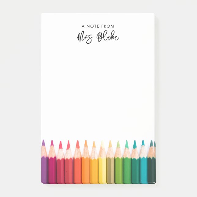 Lehrerbewertungsstitel Rainbow Pencils Post-it Klebezettel (Vorderseite)