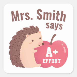 Lehrerermutigung, Igel und Apfel-Sticker Quadratischer Aufkleber