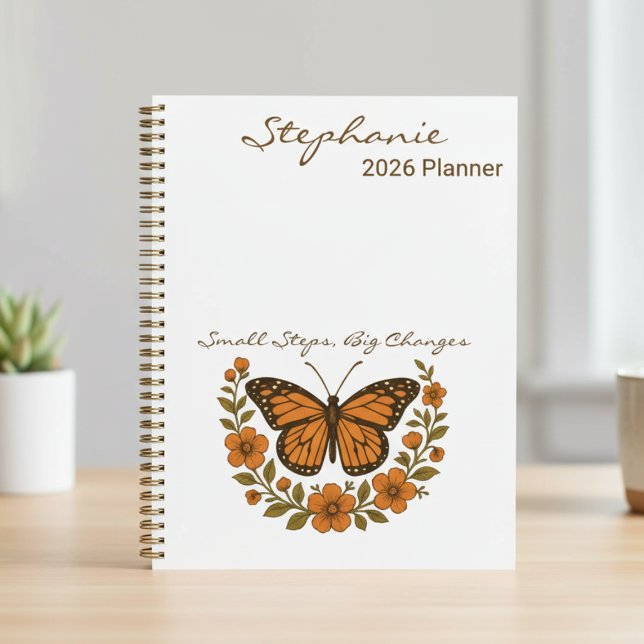 Lehrerexamen Wildblumen Schmetterling Geschenk Planer (Vintage monarch butterfly and wildflower planner — a perfect graduation gift for her or teacher)