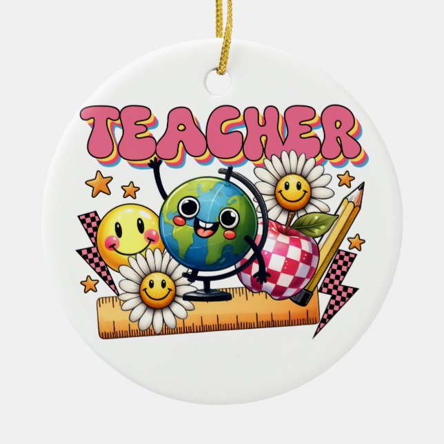 Lehrergeschenk | Floral Lehrer Keramik Ornament (Vorne)