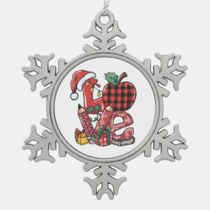 Lehrergeschenk   Frohe Weihnachten Liebe Schneeflocken Zinn-Ornament