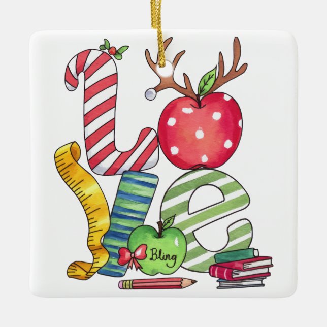 Lehrergeschenk | Lieblings Bleistift Apfel Keramikornament (Vorderseite)