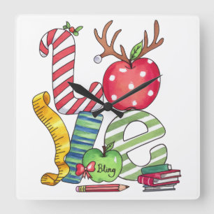 Lehrergeschenk   Lieblings Bleistift Apfel Quadratische Wanduhr