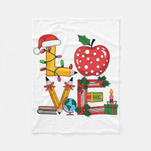 Lehrergeschenk   Love Pencil Apple Bücher Fleecedecke