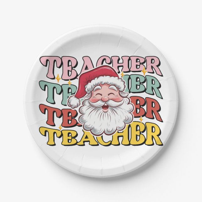 Lehrergeschenk | Weihnachtsmann-Lehrer Pappteller (Vorderseite)