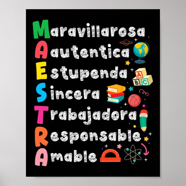 Lehrerin Akronym Spanischlehrer Zurück zur Schule  Poster (Vorne)