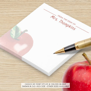 Lehrerin Apple Heart Red Name Watercolor Post-it Klebezettel
