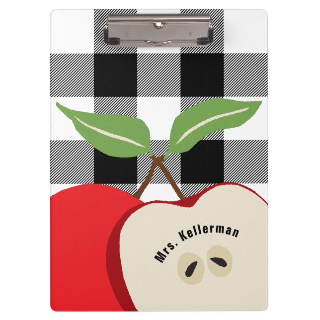 Lehrerin Apple White Buffalo Karierter Mit Monogra Klemmbrett (Vorderseite)