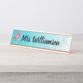 Lehrerin Beruflich Pink Flamingo Blue Schreibtischnamensplakette