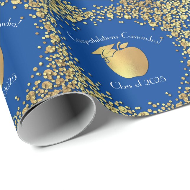 Lehrerin Bildung Abschluss Blue Gold Geschenkpapier (Rolleneckpunkt)