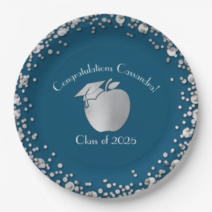 Lehrerin Bildung Abschluss Blue Silver Pappteller