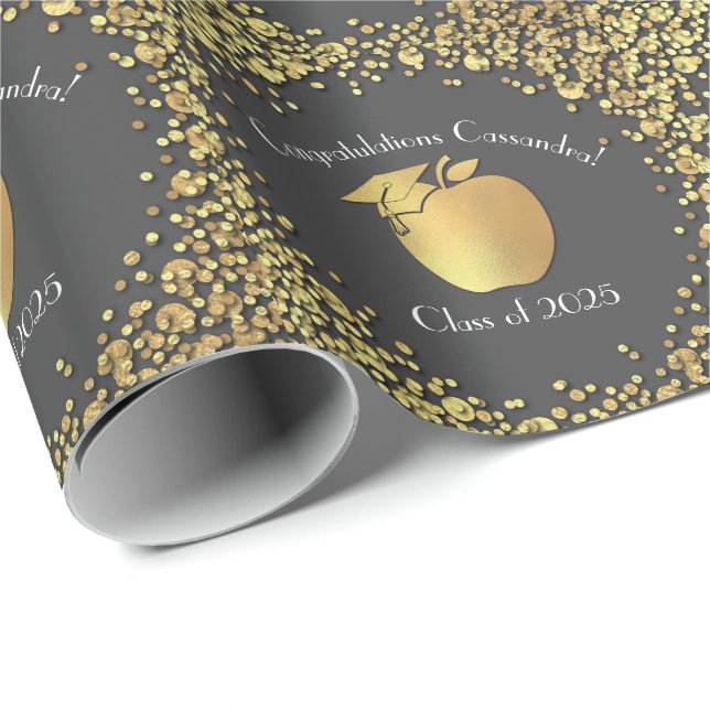 Lehrerin Bildung Abschluss Grau Gold Geschenkpapier (Rolleneckpunkt)