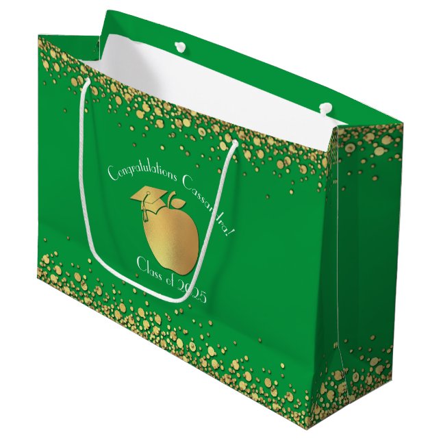 Lehrerin Bildung Abschluss Green Gold Große Geschenktüte (Vorderseite Schrägansicht)