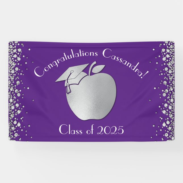 Lehrerin Bildung Abschluss Lila Silver Banner (Horizontal)
