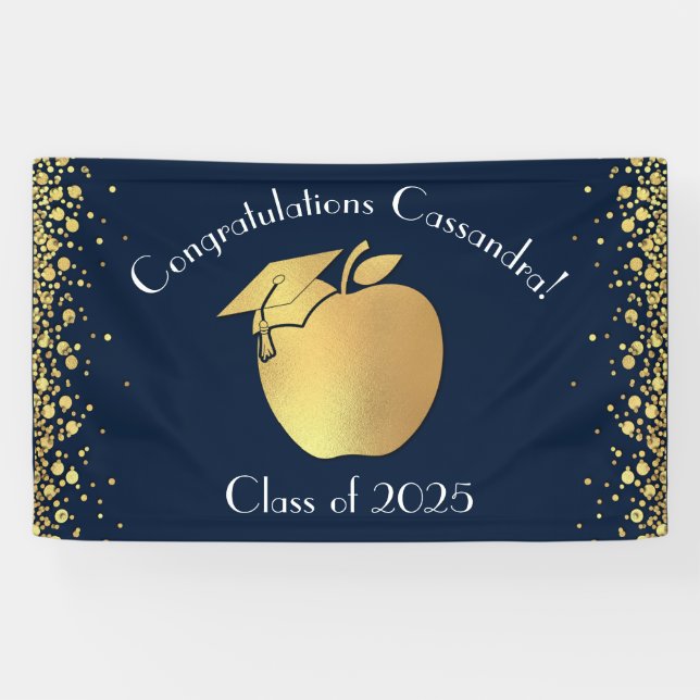 Lehrerin Bildung Abschluss Navy Blue Gold Banner (Horizontal)