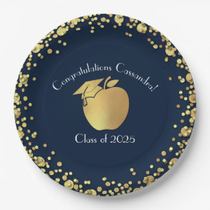 Lehrerin Bildung Abschluss Navy Blue Gold Pappteller