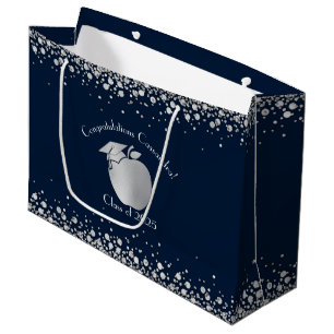 Lehrerin Bildung Abschluss Navy Blue Silver Große Geschenktüte