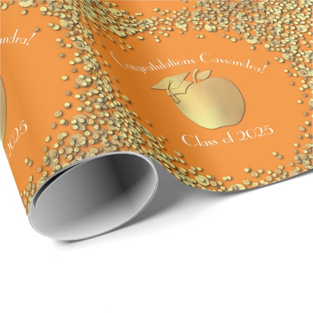 Lehrerin Bildung Abschluss Orange Gold Geschenkpapier (Rolleneckpunkt)