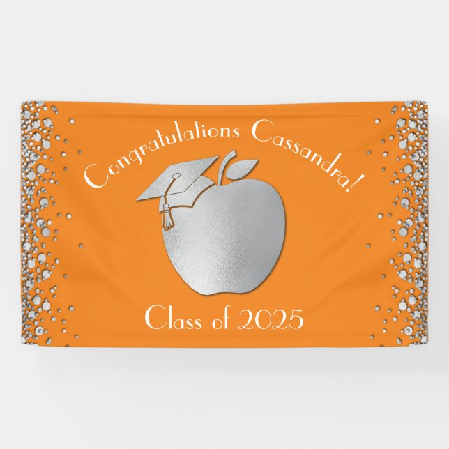 Lehrerin Bildung Abschluss Orange Silver Banner (Horizontal)