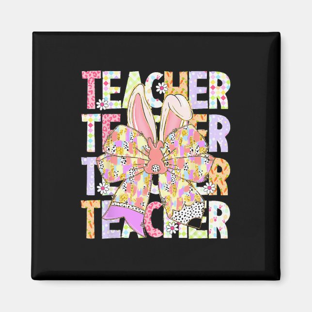 Lehrerin Bunny Coquette Bow Pencil Bunny Ostertag Magnet (Vorne)