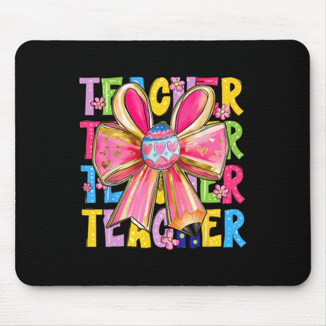 Lehrerin Bunny Coquette Bow Pencil Bunny Ostertag Mousepad (Vorne)